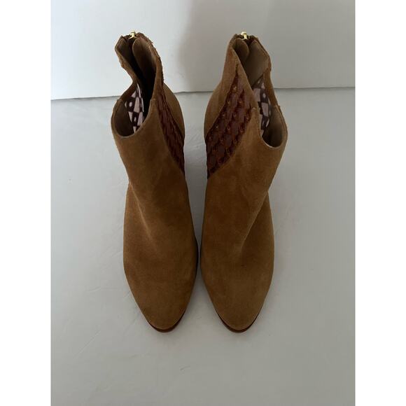 Anthropologie Women's Camel Suede Sheer Back Zip Boots Close Toe Tan Size 9M - Picture 5 of 12
